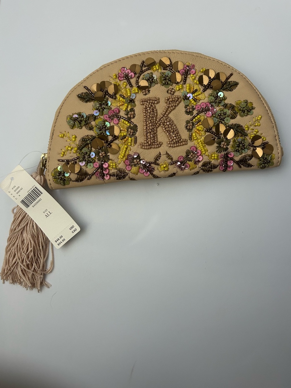 NWT Anthropologie Beaded Monogram Pouch - Letter K